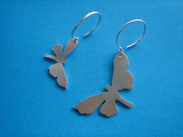  jewelry, hooks, earrings, butterflies, bugs, moths, sterling silver, metal, insects, metalwork, wire, contemporary,modern  