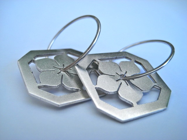  jewelry, earrings, metal, metalwork, flower, blossom, japanese, ume, hana,sydney, australia, sterling silver 