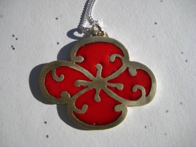 sakura sterling silver pendant filled with red cold enamel