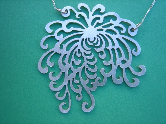 Japanese inspired Chrysathemum Flower pendant in sterling silver
