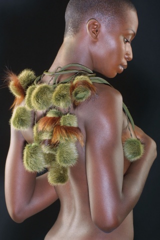 Green Mink Hanging Wrap Neckpiece