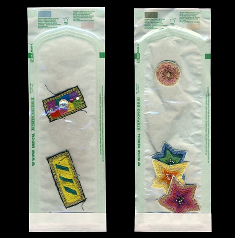 disinfected embroidered chevrons, 
stars and one nipple for 'lily allen', 
wipak medical packs.
not used