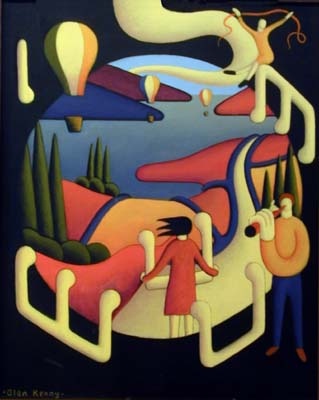circular composition with figures and balloons
