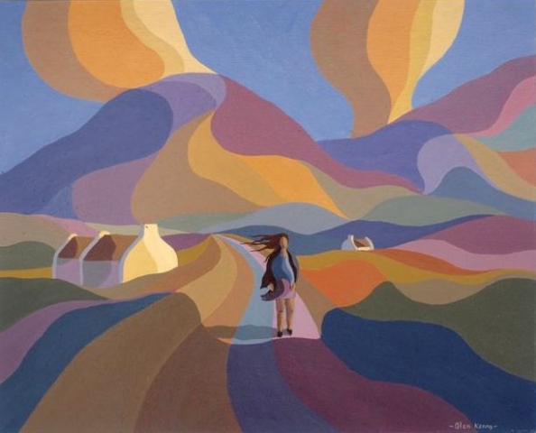 Dreamscape with cottage and girl 