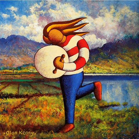 Bodhran player in Connemara Landscape