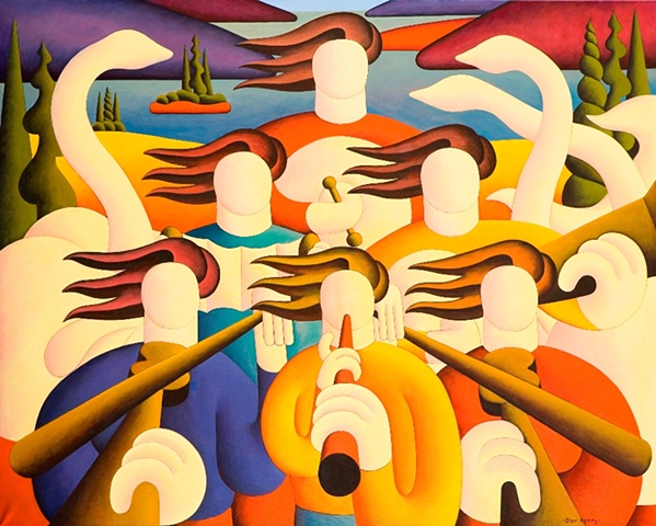 Soft musicians with swans