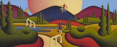 Softscape with Musical Notes,Trees & 3 Figures