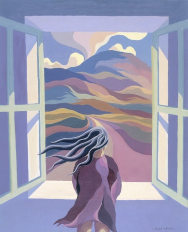 Girl looking out of window