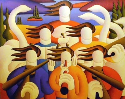 Soft musicians with swans
