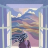Girl looking out of window