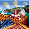Fisherman in boat with gulls painted on to frame 3