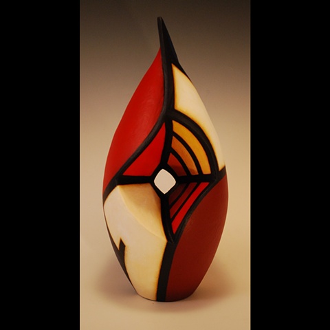 Sculptural clay form by Terry Habeger, handpainted with acrylics.