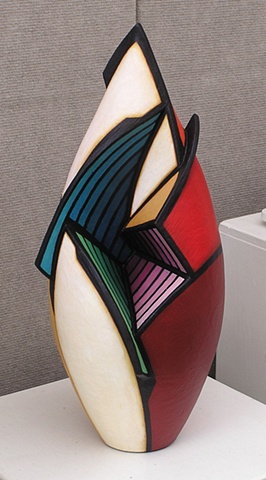 Wheel-thrown and altered clay form by Terry Habeger, handpainted with acrylics.