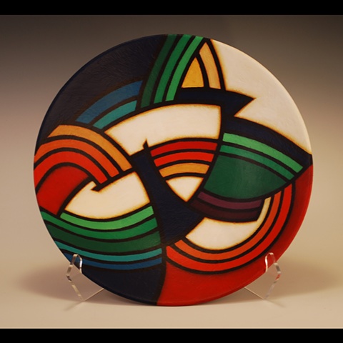 Wheel-thrown clay bowl by Terry Habeger, fired and handpainted with acrylic paint.