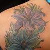 Flowers on waist - there's a butterfly or something covered by the bottom flower