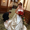 Dad adjusts dress