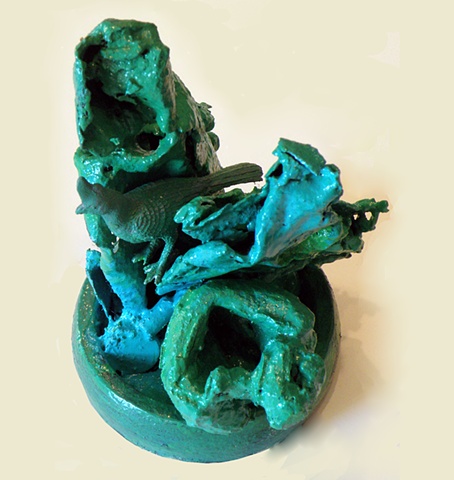 painted sculpture, mixed media, found objects, metal