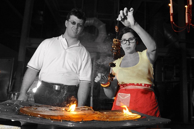 Skitch Manion and Dena Pengas 
Cooking Shish Kabobs 