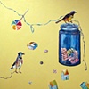 Two birds and candy jar