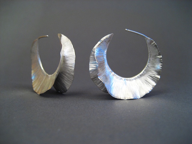 leaf earrings sterling silver hoops ruffle fold forming hoop earrings