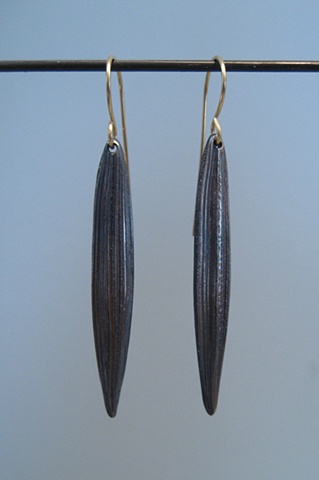 oxidized sterling silver earrings organic grass leaves leaf