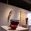 Jeanine's felted bowls, Samantha Brown's sculpture, Harvey's large collage painting and Jym Paris' wearable piece "Gone with the Wind"