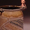 Textured salt vase with reed handle