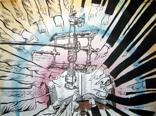 ink drawing by Kenny Cole titled X-Mas Tree