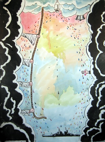 ink drawing by Kenny Cole titled Battleship