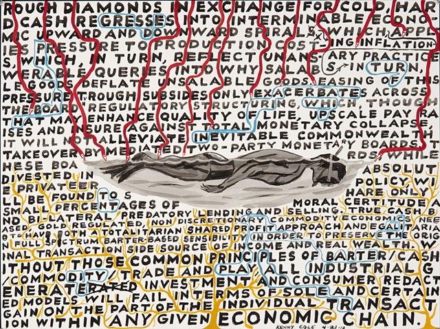 scuba diver surrounded by hand drawn text drawing by Kenny Cole