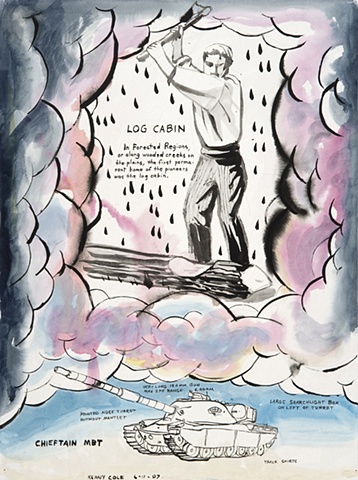 ink drawing by Kenny Cole titled Log Cabin