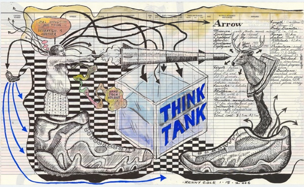 two-sided ink drawings on record forms