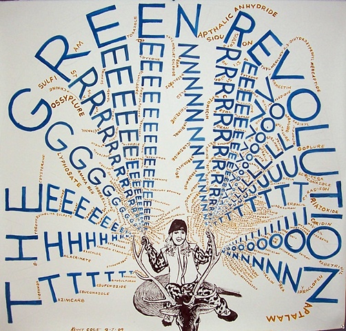 gouache drawing in blue of text