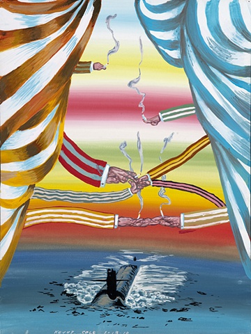 Submarine painting on paper with cigarette imagery by Kenny Cole