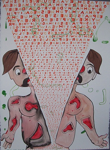 gouache drawing in orange and red of text, numbered 10