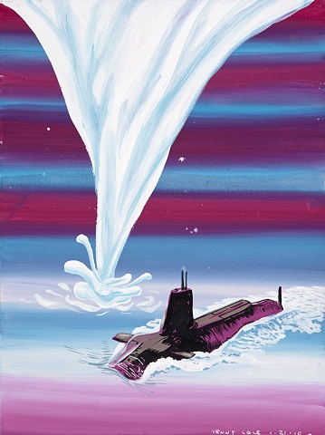 Submarine painting on paper with milk flowing by Kenny Cole