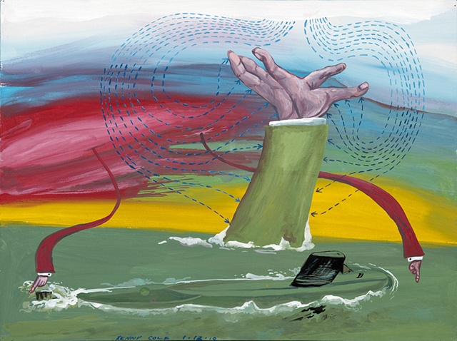 Submarine painting on paper with green arm by Kenny Cole