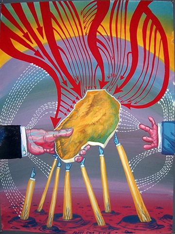 Gouache drawing depicting lunar surface with hands by Kenny Cole