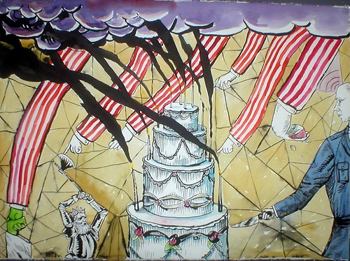 ink drawing by Kenny Cole titled Cut the Cake