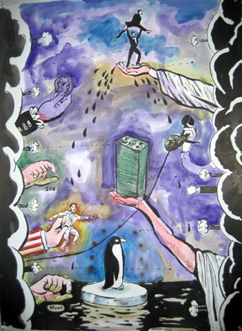 ink drawing by Kenny Cole titled Cash