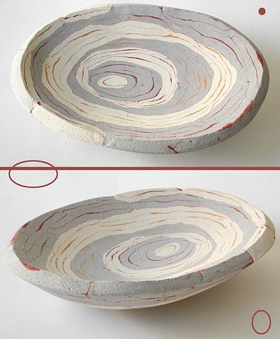 multi-purpose white, red, and yellow birdbath or fruit bowl