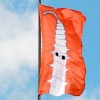 Orange-eyed friends flag installation, detail 