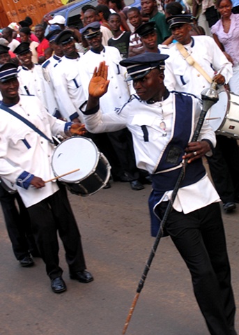 A marching band for Alumni festivities at the Prince Edward School, Freetown.