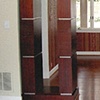 display shelves - mahogany, steel, glass