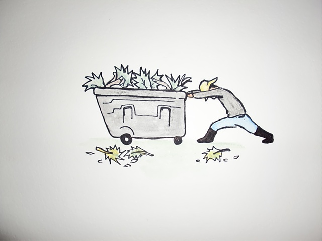 Hombre Empujando Carrito de Jardineria