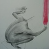 red brush stroke of a headless man