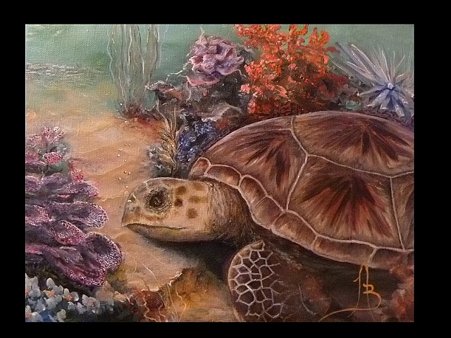 Sea Turtle, Ocean, Coral, Underwater, Marine Art