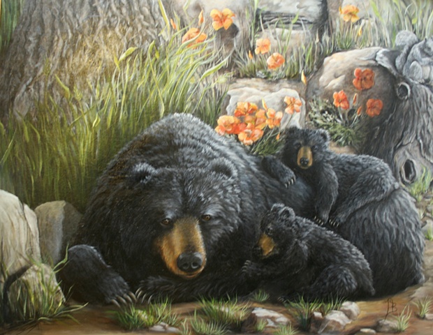 Wildlife, Original Oils,Bears, Trees, Flowers, Baby, Cubs, Squirrel