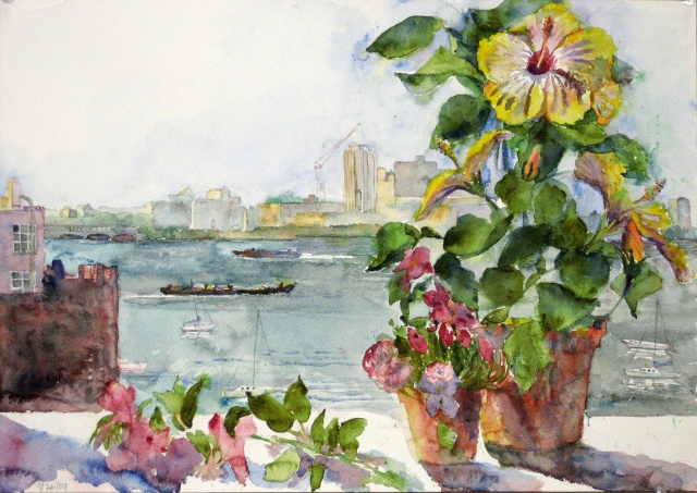 Watercolor Painting My Hibiscus by Emily Stedman