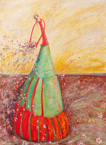 bright whimical women, mixed media